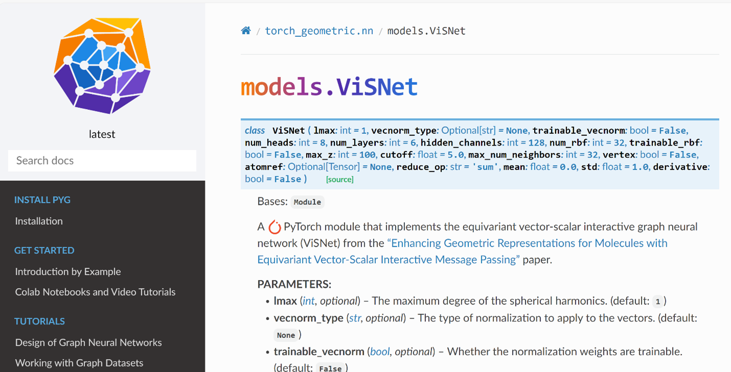 图2：visnet 在 pytorch geometry 中作为基础模型